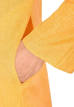 Solid Color Cotton Slub Kurta Set in Mustard