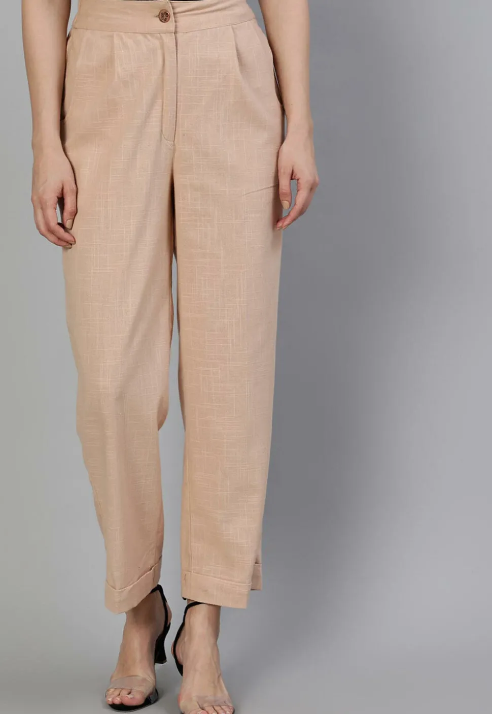 Solid Color Cotton Slub Pant in Light Peach