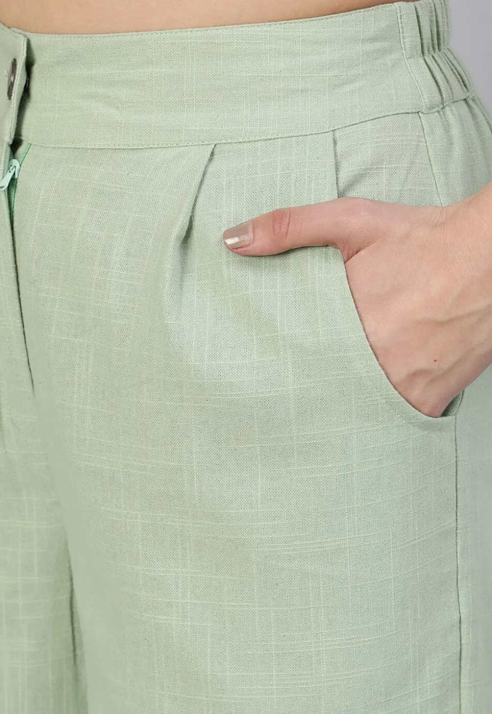 Solid Color Cotton Slub Pant in Pastel Green