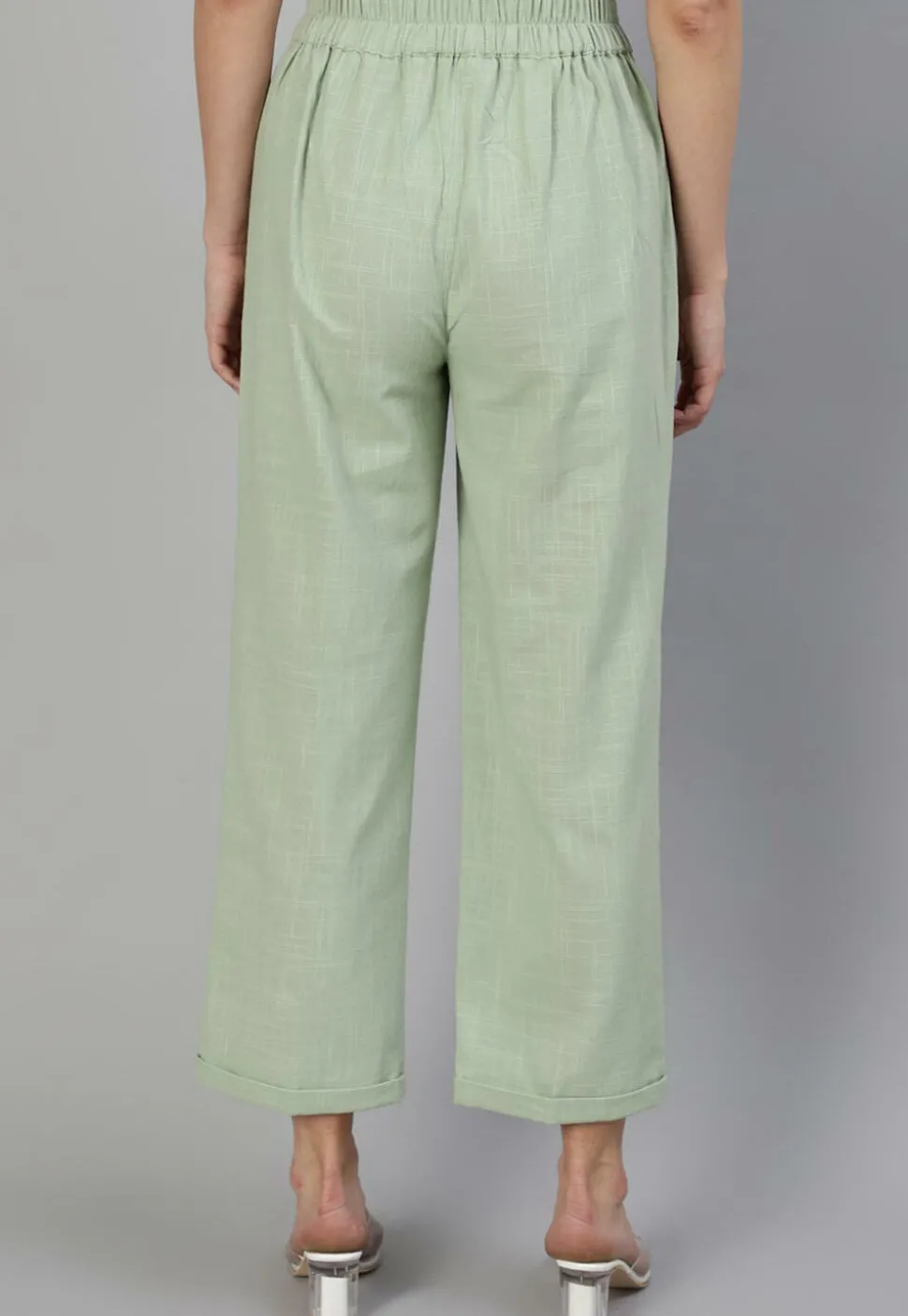 Solid Color Cotton Slub Pant in Pastel Green