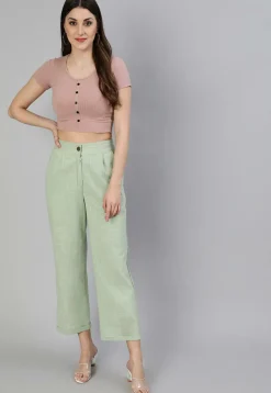 Solid Color Cotton Slub Pant in Pastel Green