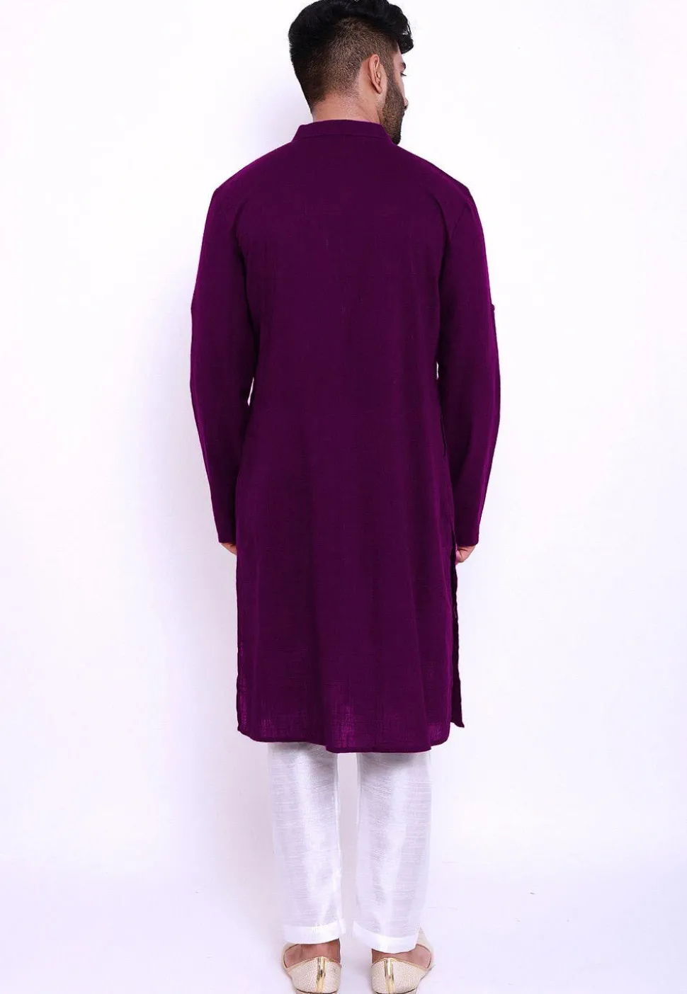 Solid Color Cotton Slub Pathani Suit in Purple