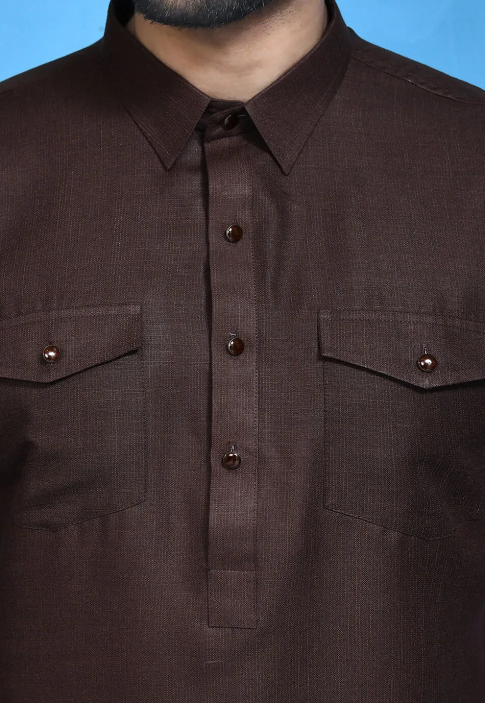 Solid Color Cotton Slub Paithani Suit in Dark Brown
