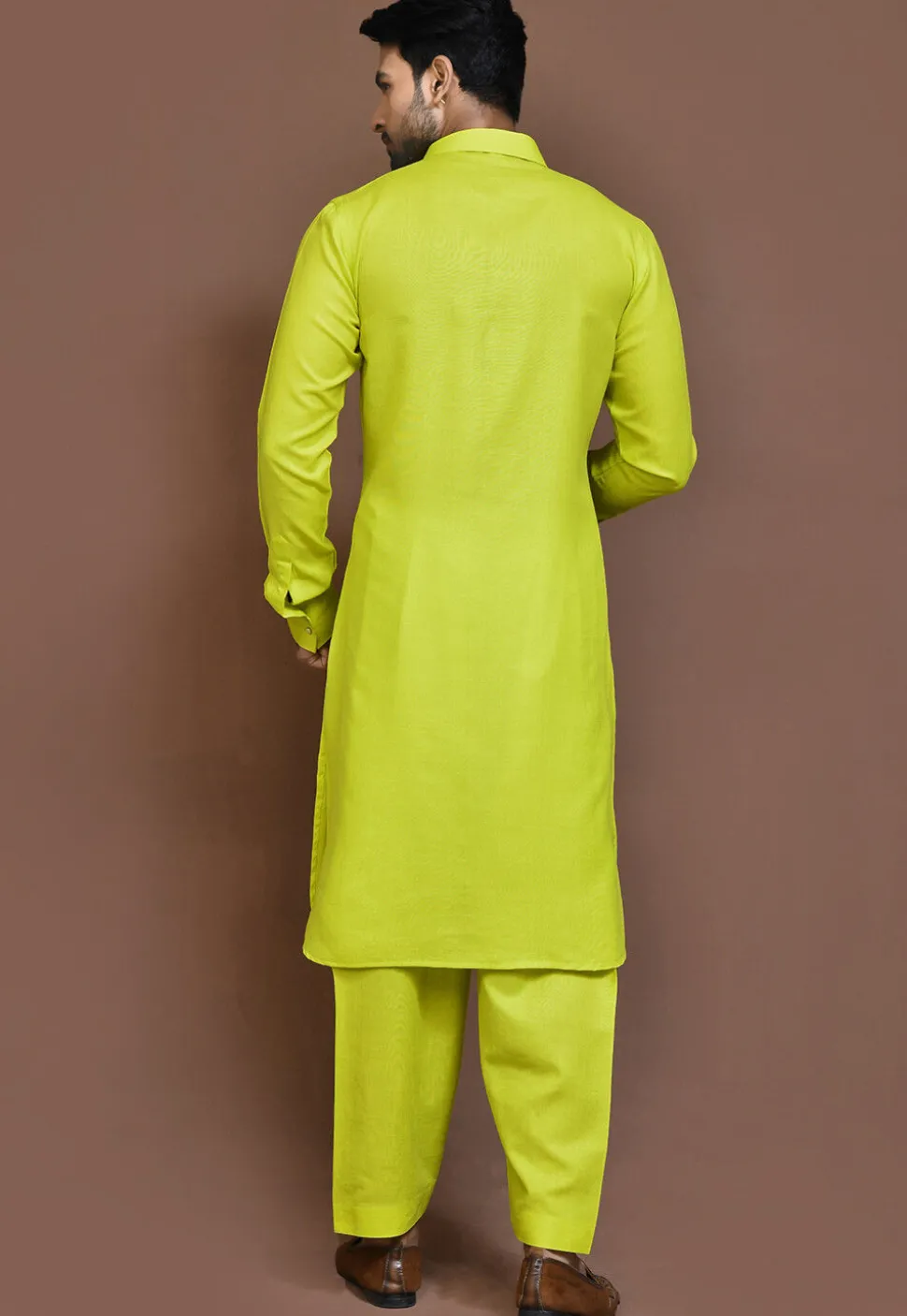 Solid Color Cotton Slub Paithani Suit in Light Green
