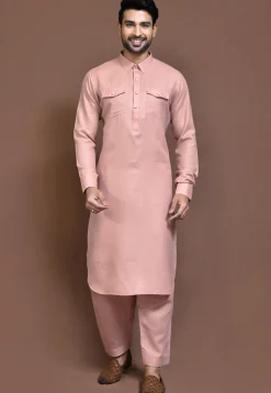 Solid Color Cotton Slub Paithani Suit in Peach
