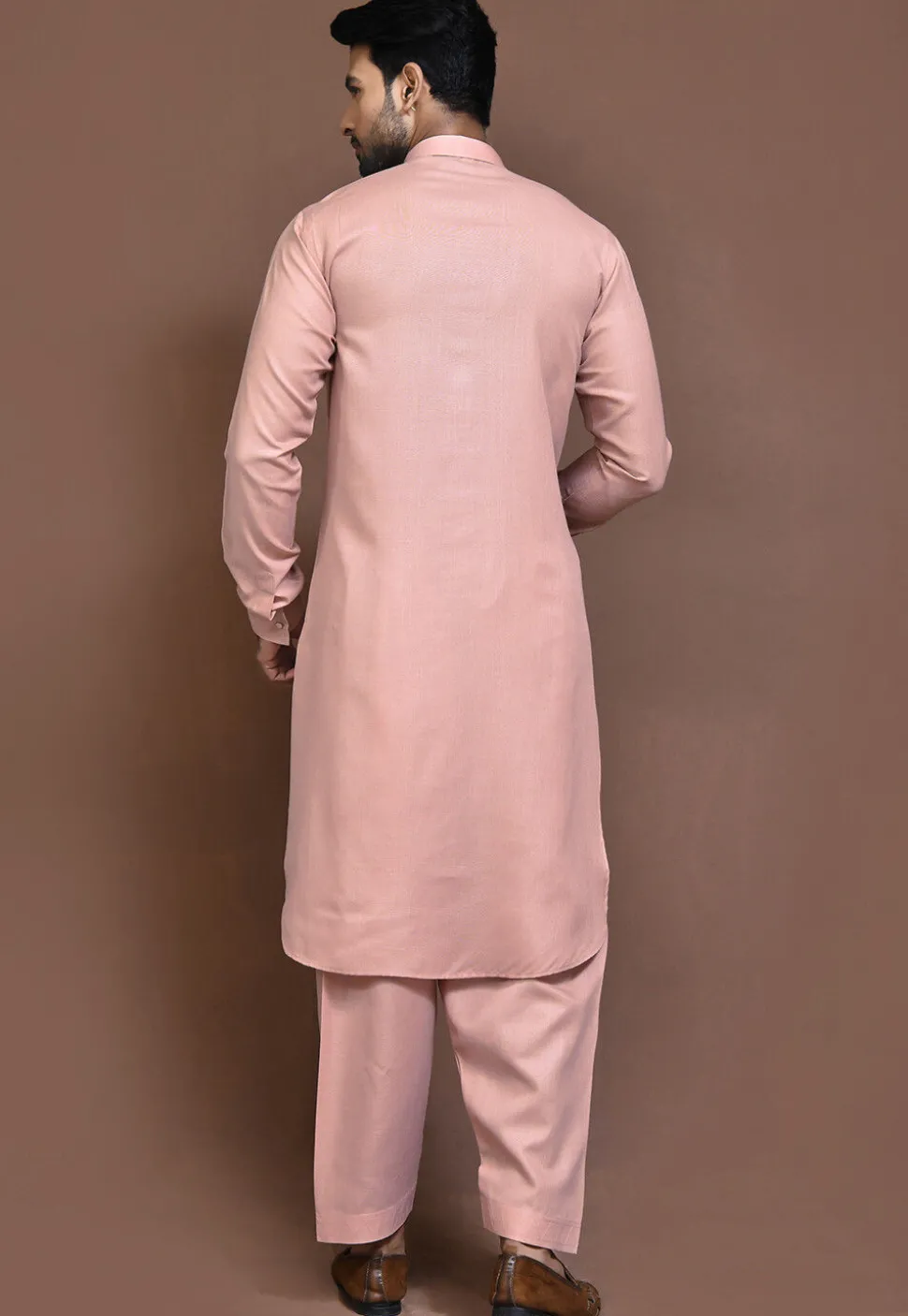 Solid Color Cotton Slub Paithani Suit in Peach