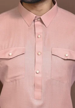 Solid Color Cotton Slub Paithani Suit in Peach