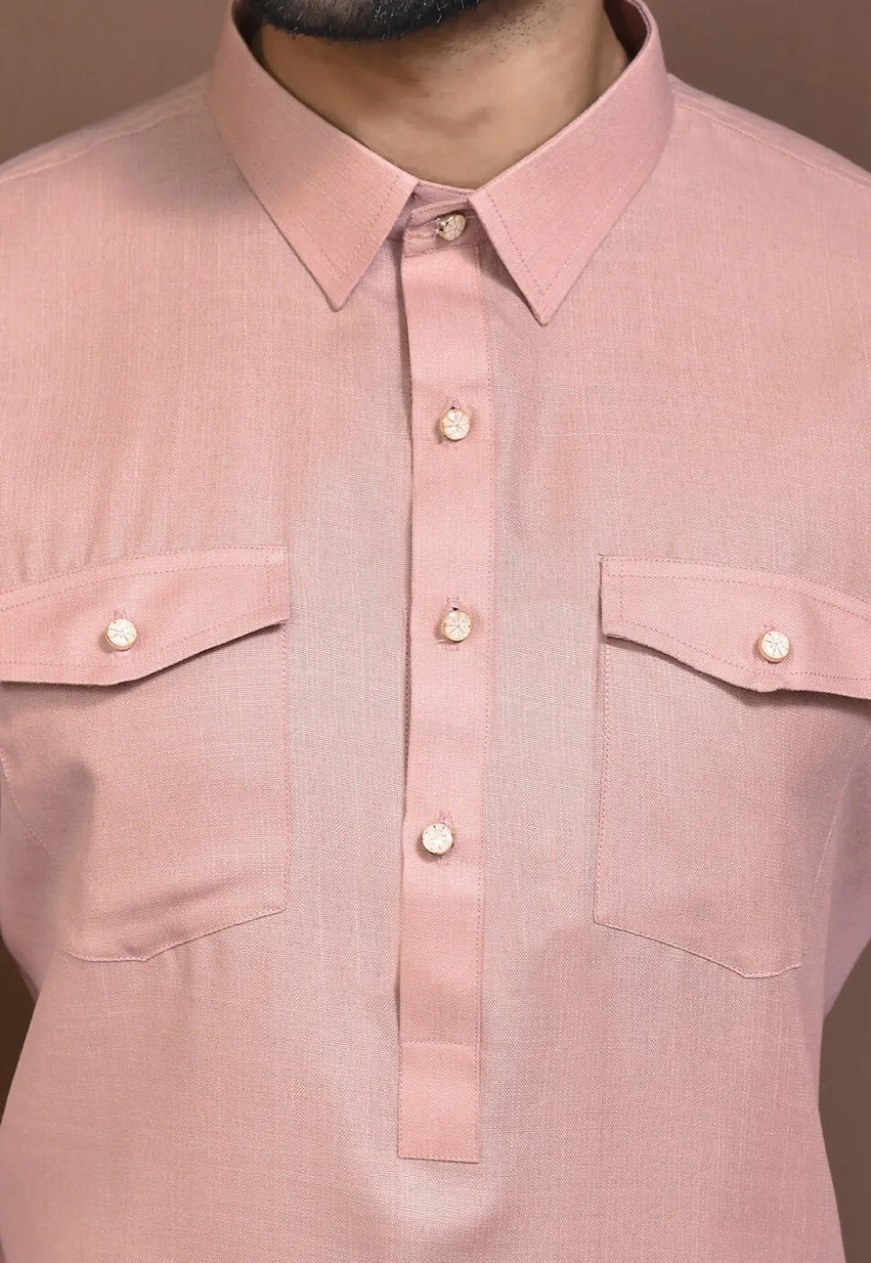 Solid Color Cotton Slub Paithani Suit in Peach