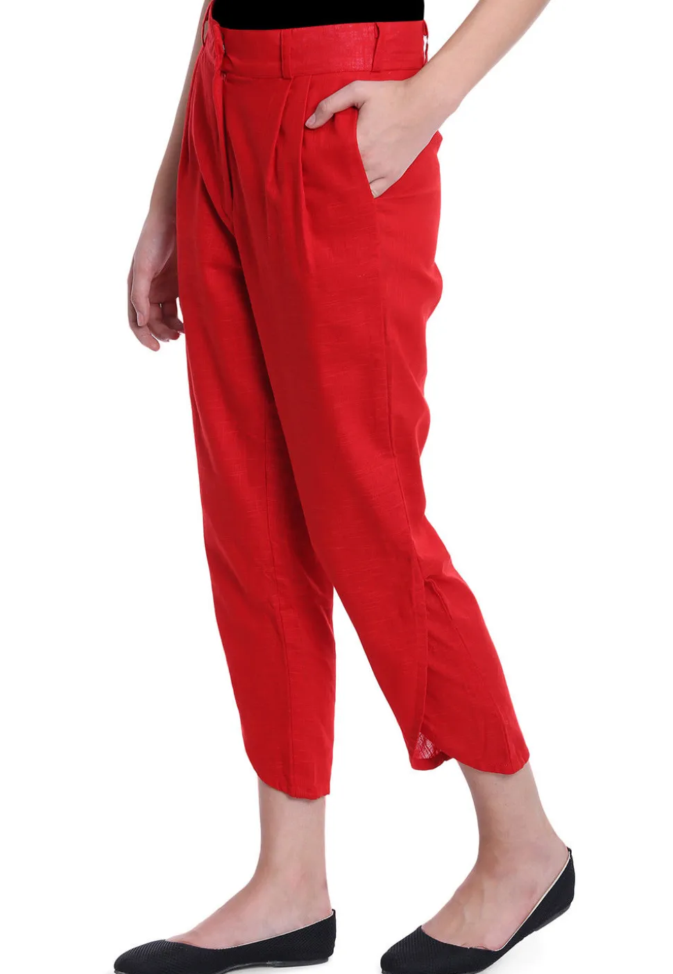 Solid Color Cotton Slub Pant in Red