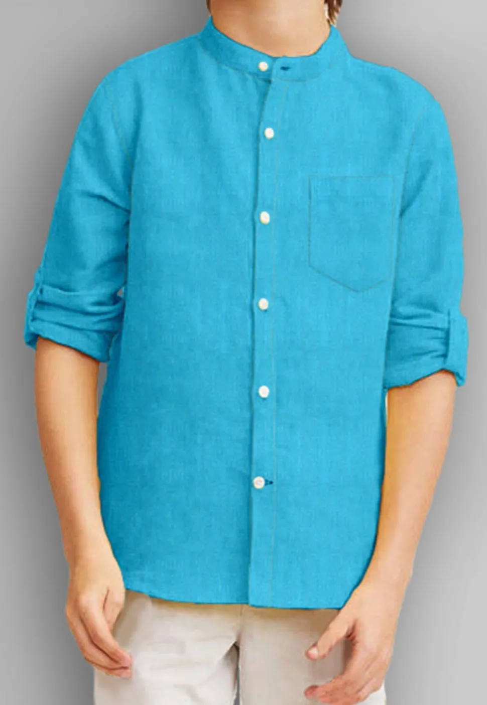 Solid Color Cotton Slub Shirt in Blue