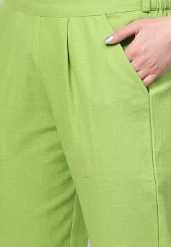 Solid Color Cotton Slub Trouser in Neon Green