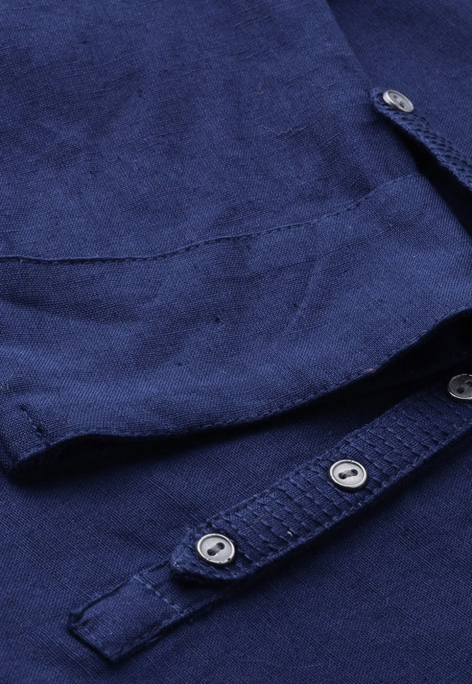 Solid Color Cotton Straight Kurta in Navy Blue