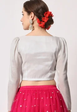 Solid Color Cotton Tissue Blouse in Silver