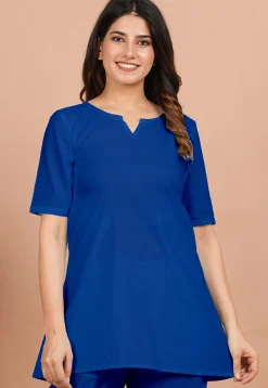 Solid Color Cotton Tunic in Blue