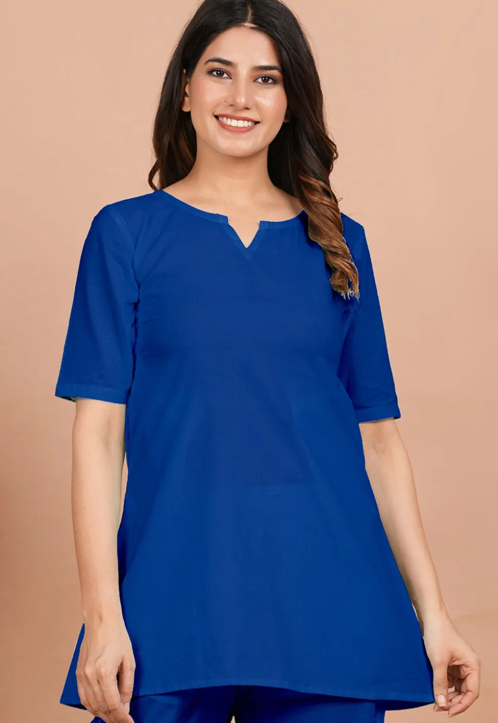 Solid Color Cotton Tunic in Blue