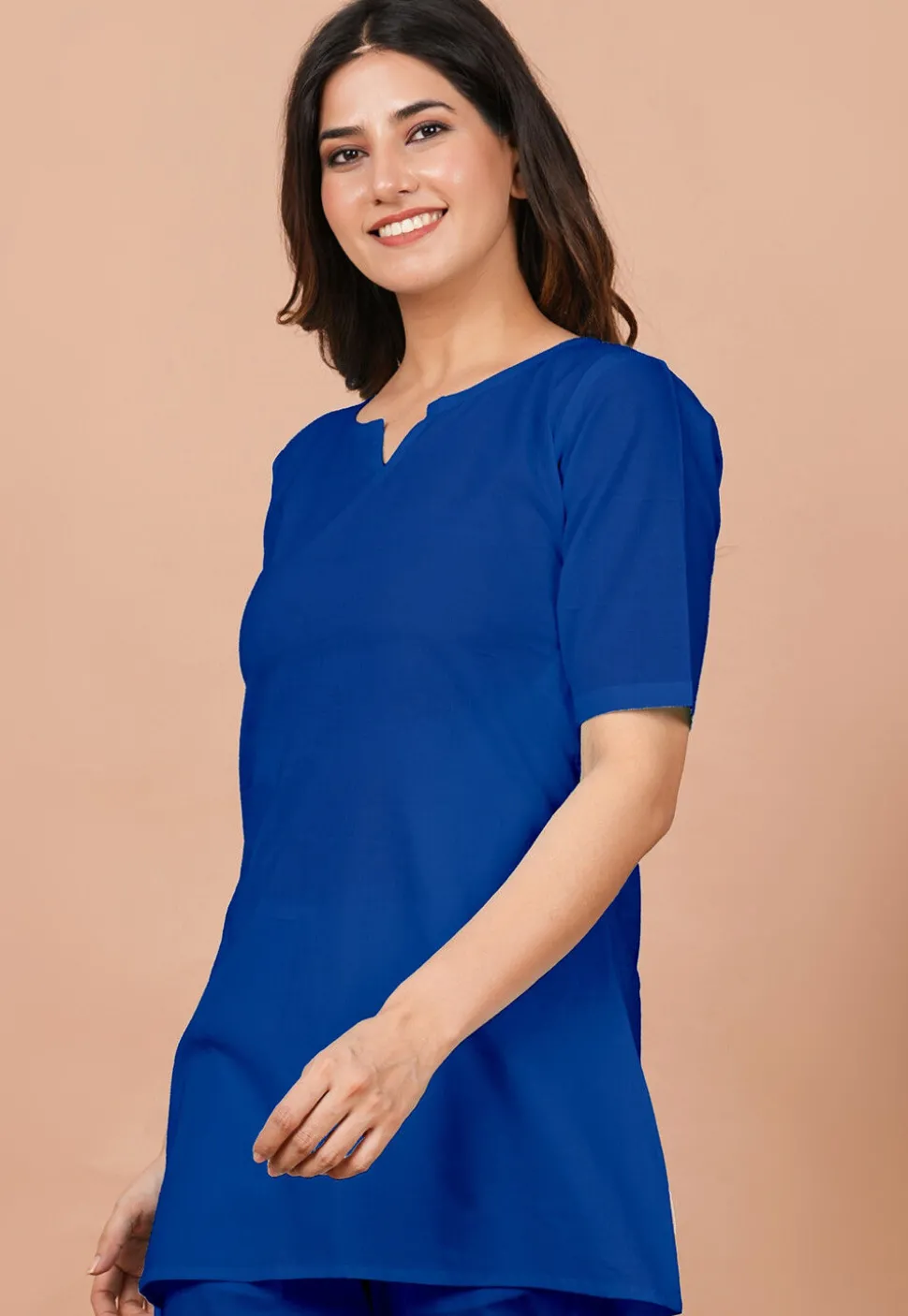Solid Color Cotton Tunic in Blue