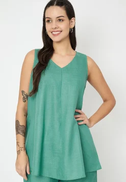 Solid Color Cotton Tunic in Light Teal Green