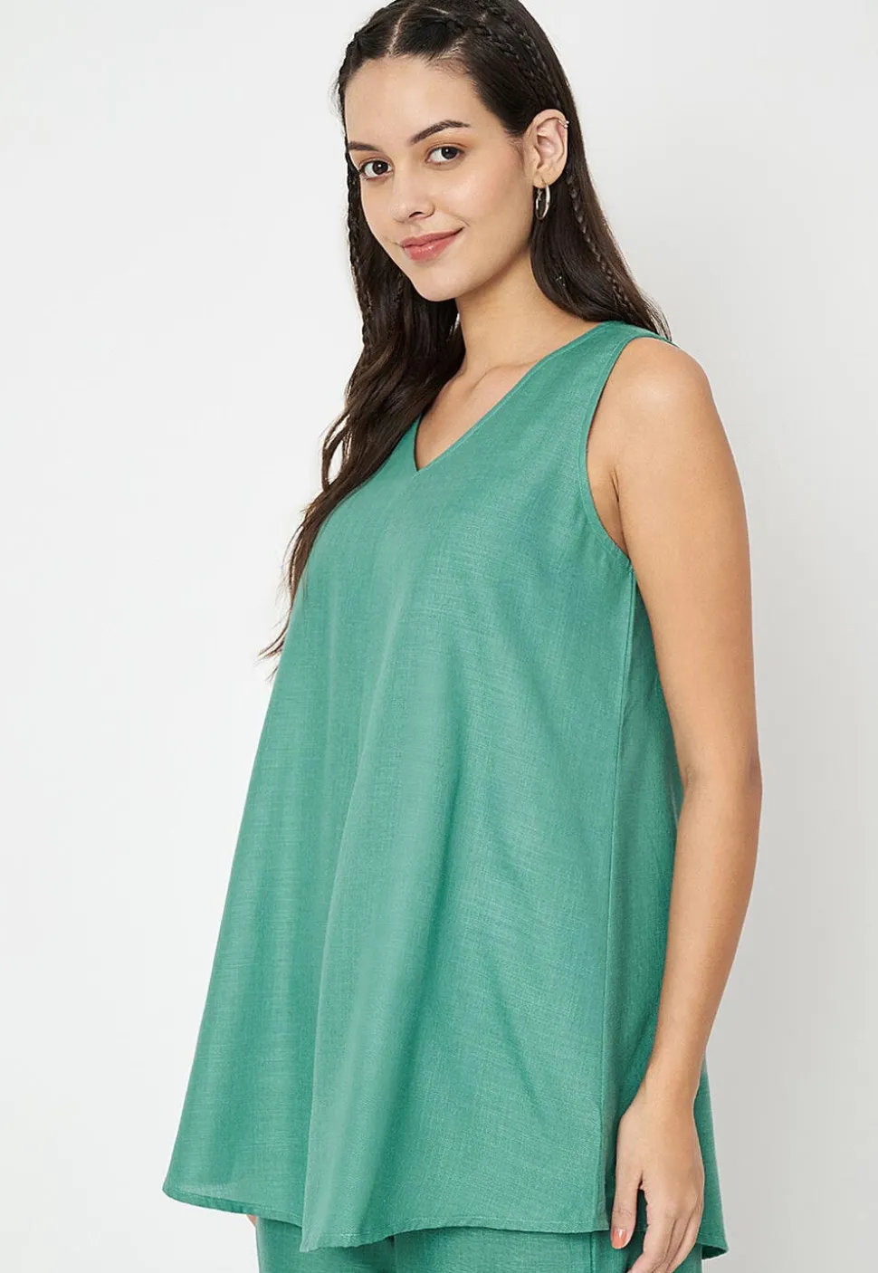 Solid Color Cotton Tunic in Light Teal Green