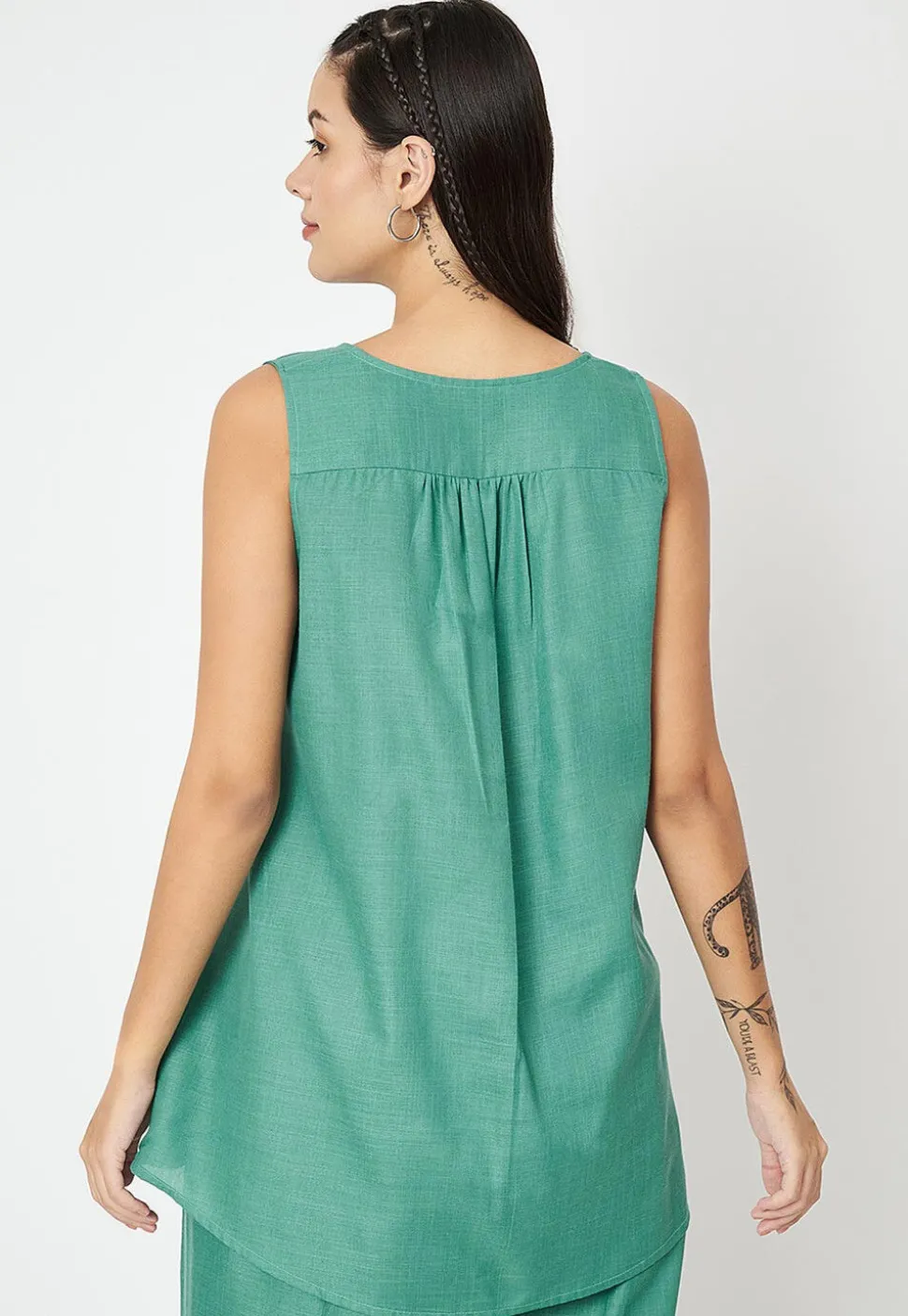 Solid Color Cotton Tunic in Light Teal Green