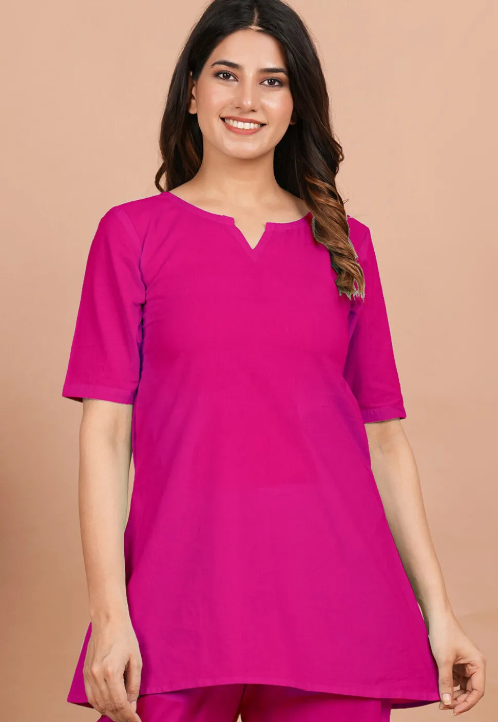 Solid Color Cotton Tunic in Fuchsia