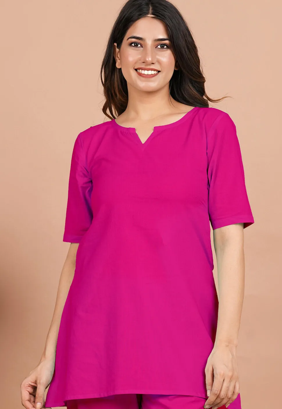 Solid Color Cotton Tunic in Fuchsia