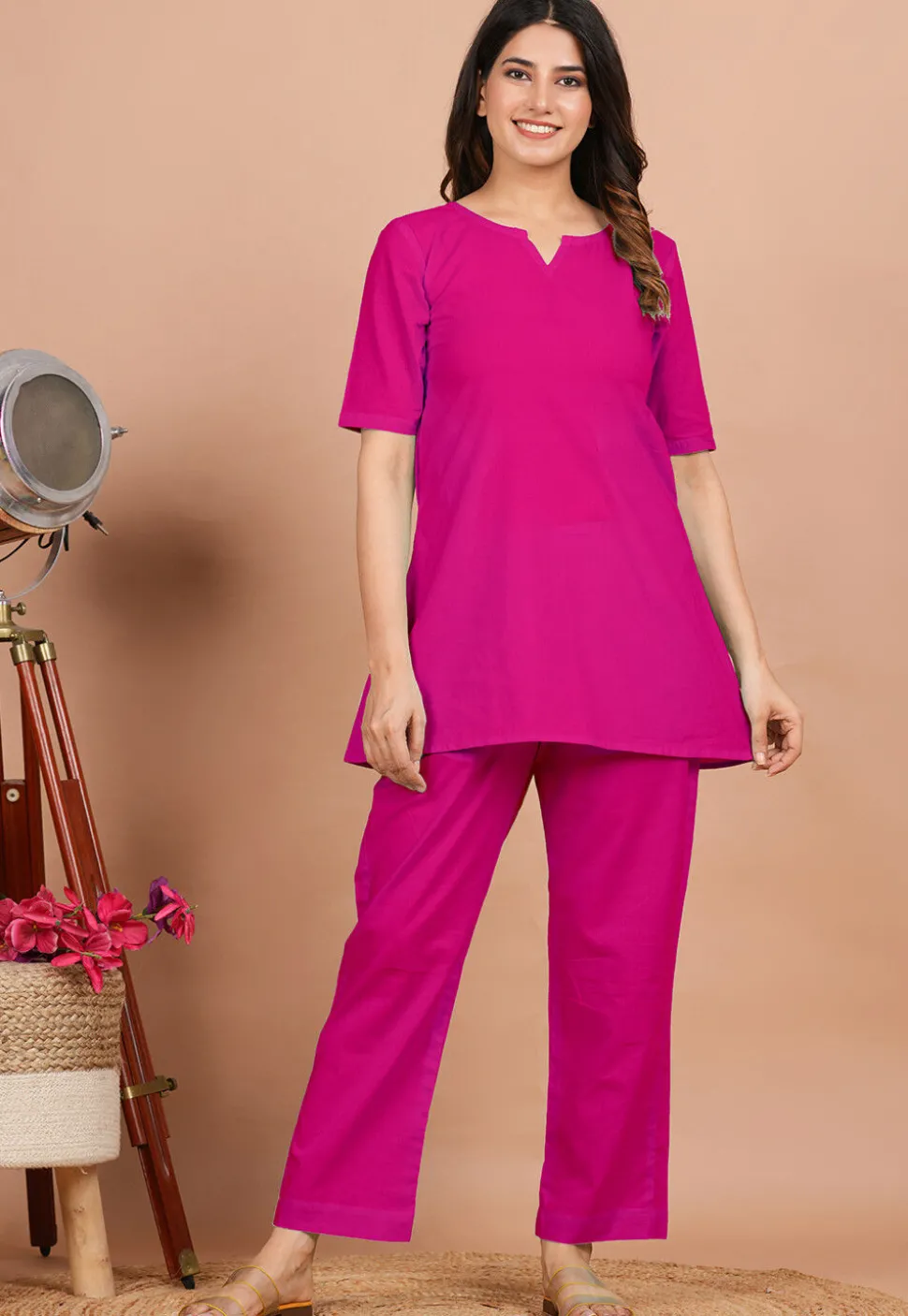 Solid Color Cotton Tunic in Fuchsia