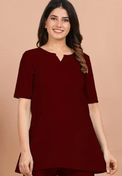 Solid Color Cotton Tunic in Maroon