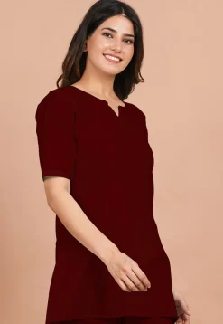 Solid Color Cotton Tunic in Maroon