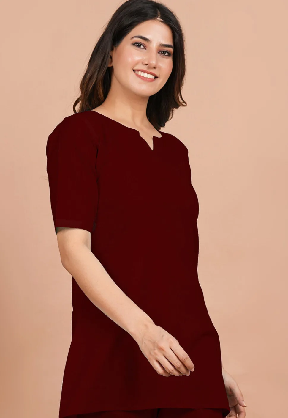 Solid Color Cotton Tunic in Maroon