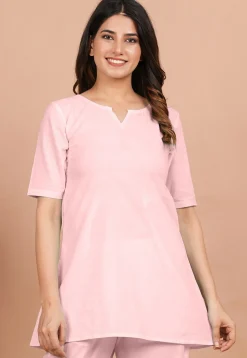 Solid Color Cotton Tunic in Baby Pink