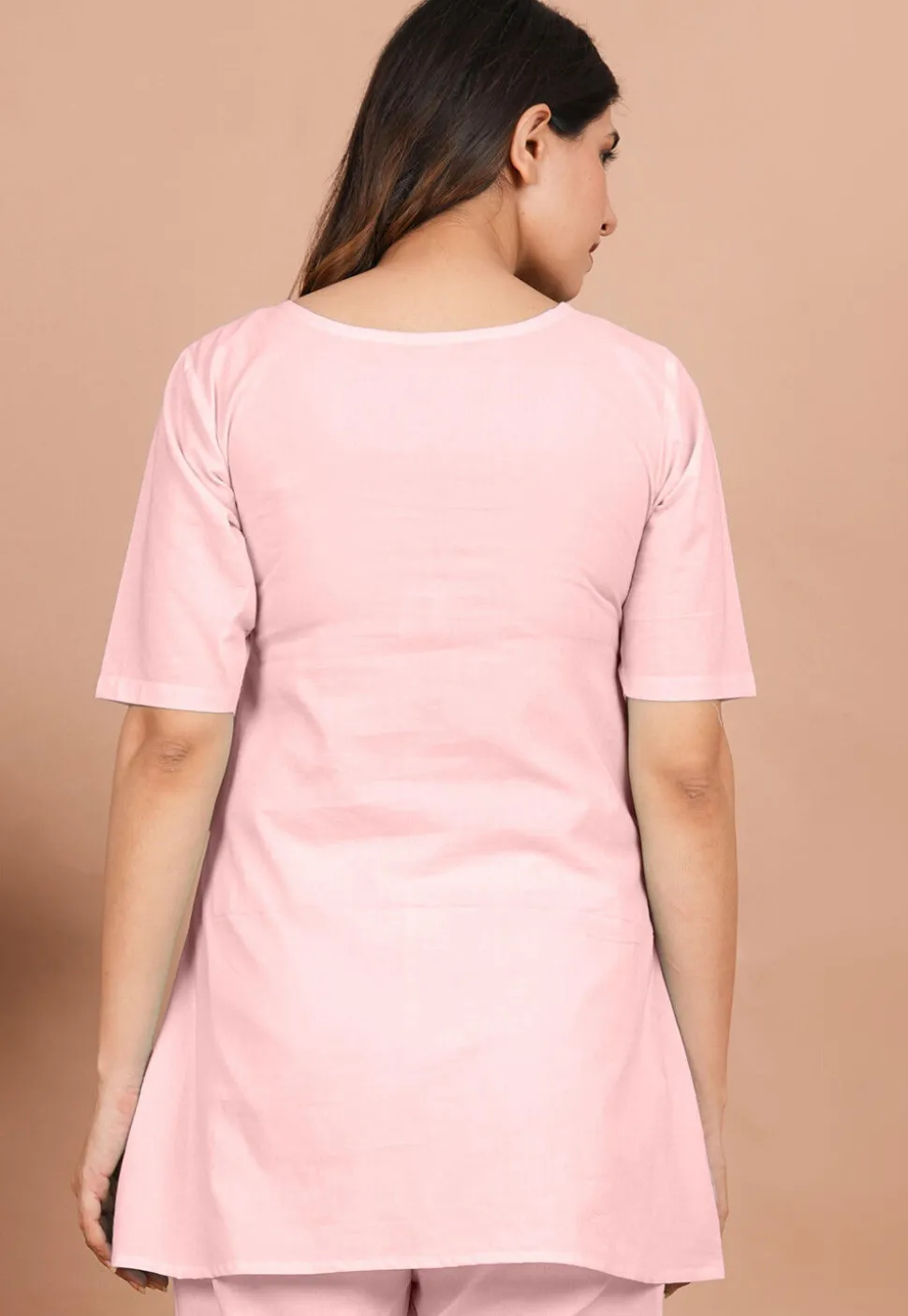 Solid Color Cotton Tunic in Baby Pink