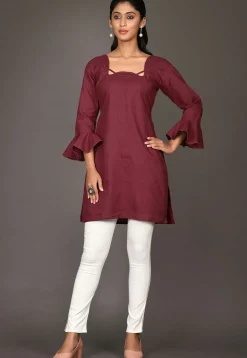 Solid Color Cotton Tunic in Maroon