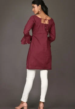 Solid Color Cotton Tunic in Maroon