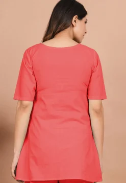 Solid Color Cotton Tunic in Coral Red