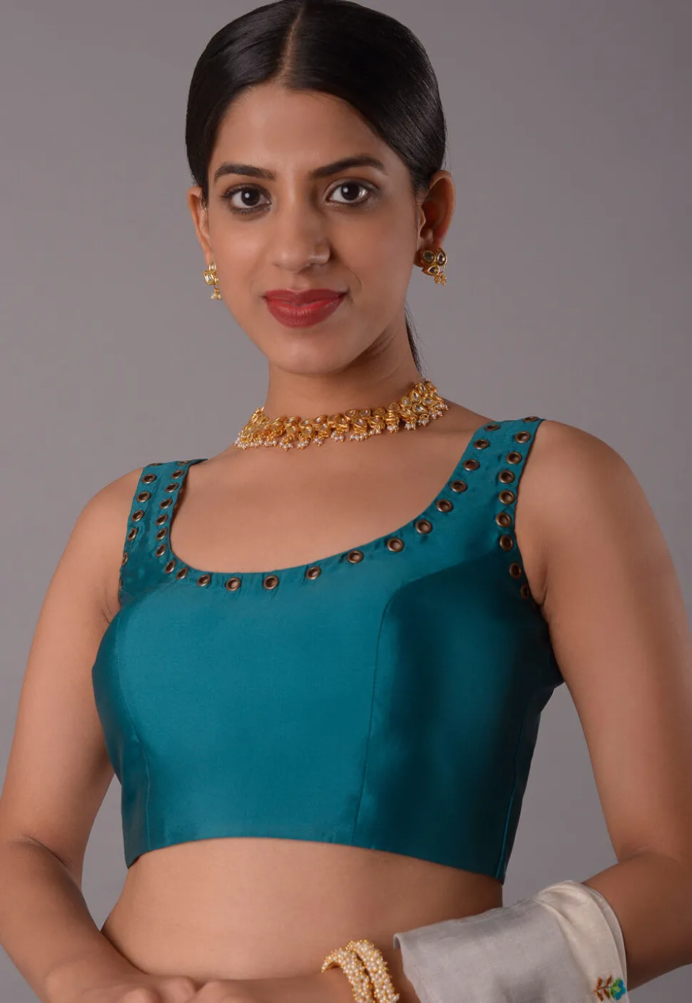 Solid Color Crepe Blouse in Teal Blue