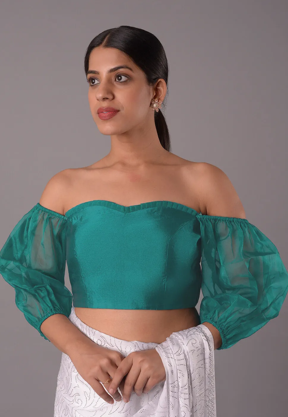 Solid Color Crepe Blouse in Teal Blue