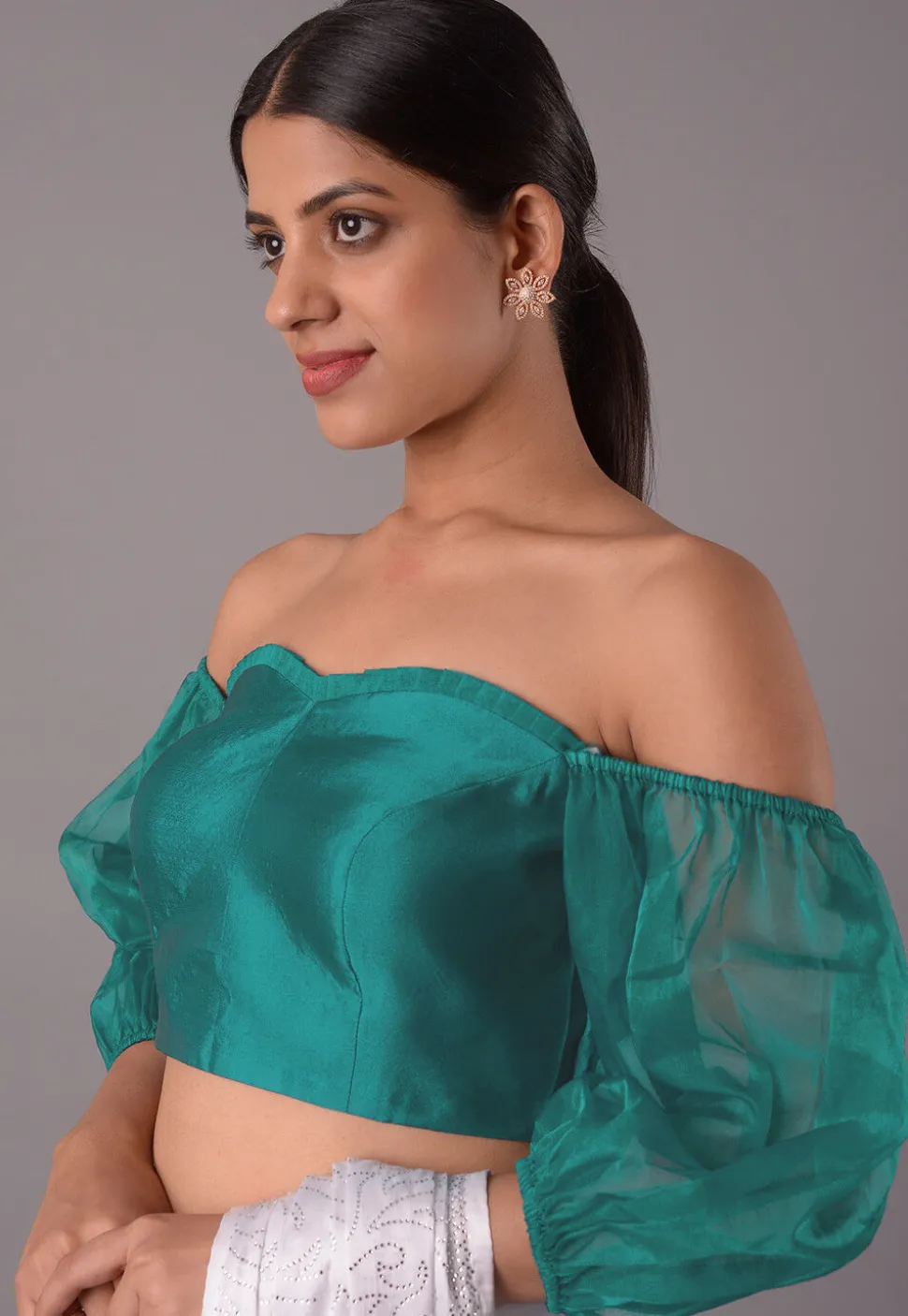 Solid Color Crepe Blouse in Teal Blue
