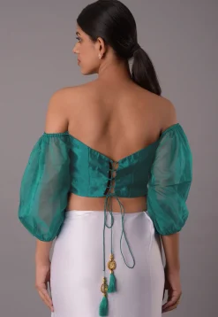 Solid Color Crepe Blouse in Teal Blue