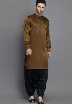 Solid Color Crepe Kurta in Brown