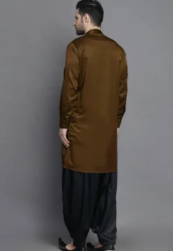 Solid Color Crepe Kurta in Brown