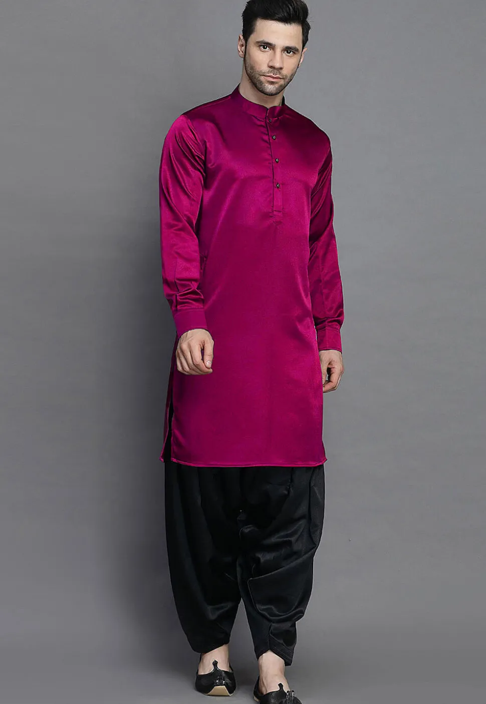 Solid Color Crepe Kurta in Magenta