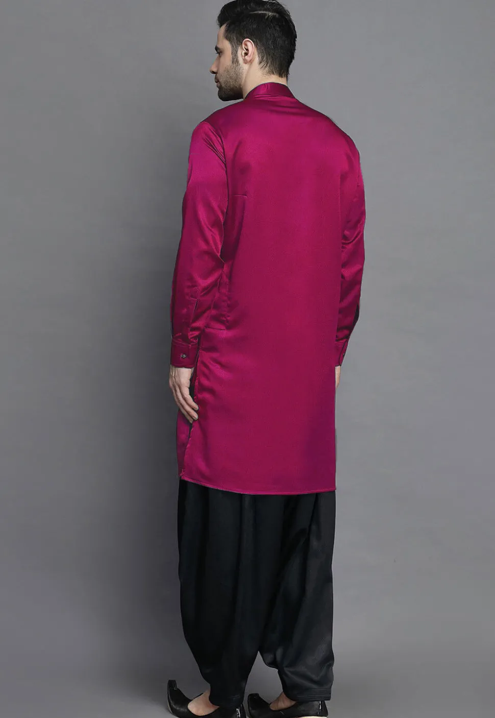 Solid Color Crepe Kurta in Magenta