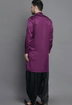 Solid Color Crepe Kurta Salwar Set in Purple