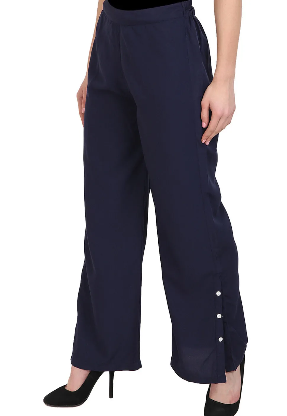 Solid Color Crepe Pant in Navy Blue