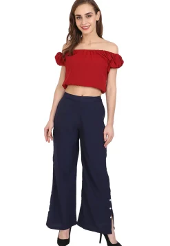 Solid Color Crepe Pant in Navy Blue