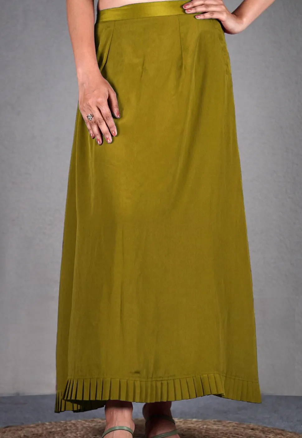 Solid Color Crepe Petticoat in Olive Green