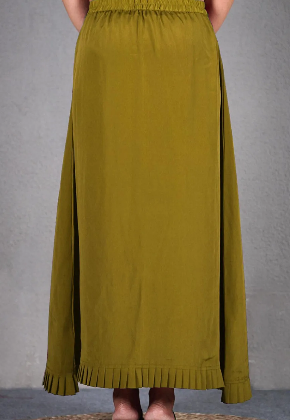 Solid Color Crepe Petticoat in Olive Green