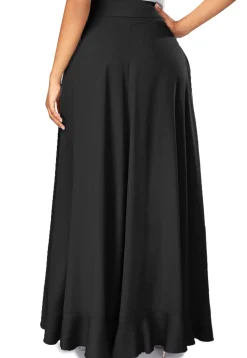 Solid Color Crepe Ruffle Palazzo in Black