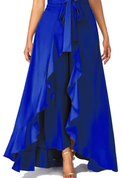 Solid Color Crepe Skirt Style Palazzo in Royal Blue