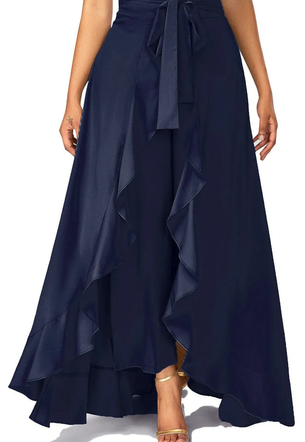 Solid Color Crepe Skirt Style Palazzo in Navy Blue